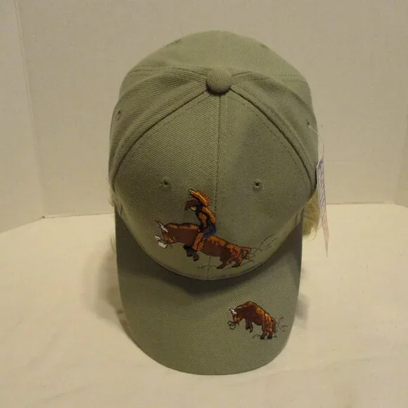 Santo Cap Rodeo Bull Cowgirl NEW Tan Brown Black Embroidered Vintage 1997 Hat - Picture 7 of 10